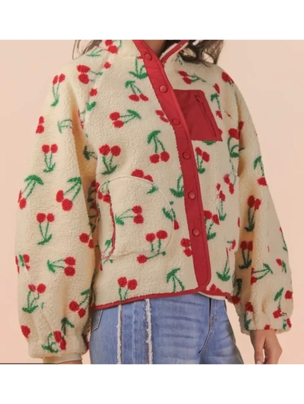NWT Cherry Pattern Fleece Jacket